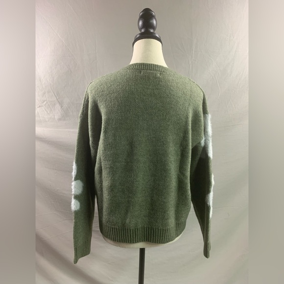 Green Fuzzy Floral Pattern Drop Shoulder Sweater - Picture 9 of 9